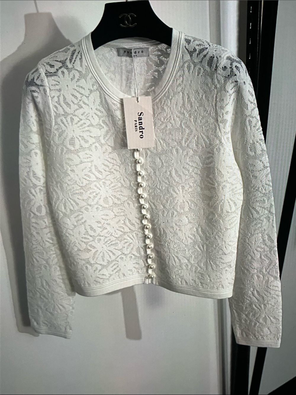 Sandro White Lace Floral Button-Front Cardigan